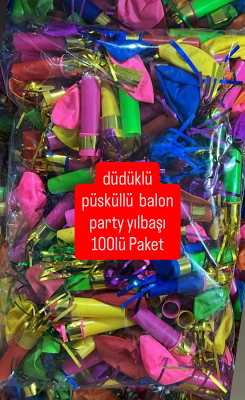 DÜDÜKLÜ PÜSKÜLLÜ ÜFLE BALON / 100LÜ PAKET